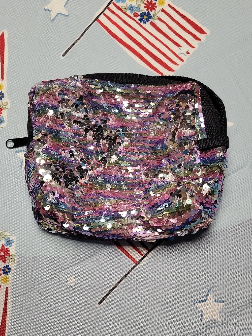 Sequin Compact Cosmetic Pouch - Pink Multicolor